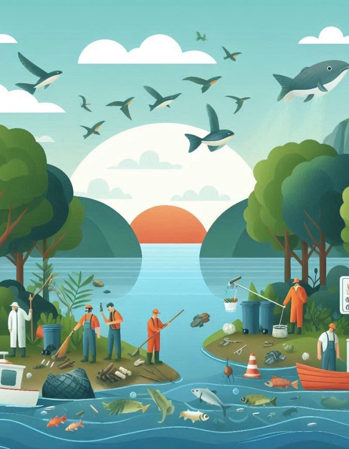 Dia Mundial da Água, preservação dos rios, mata ciliar, pescadores, descarte irregular de lixo, fiscalização e punição, sem texto