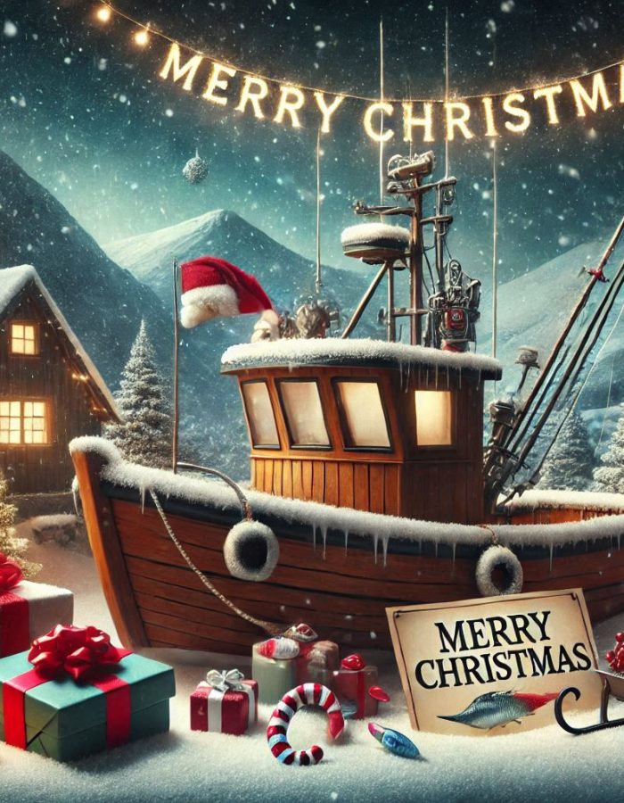 Feliz Natal com barco de pesca profissional