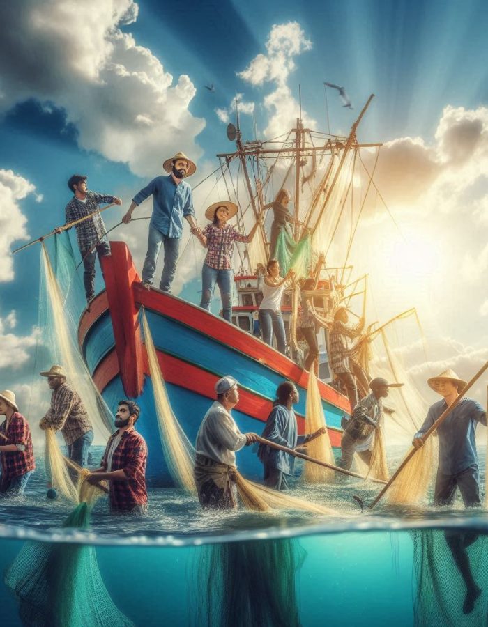 pescadores pescando com redes